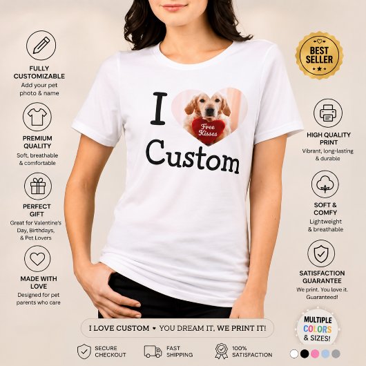 カスタム I Love ペット Tシャツ 犬の写真を追加 ギフト ペット