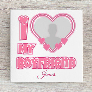 カスタム I Love My Boyfriend – 写真と名前を追加 キャンバスプリント