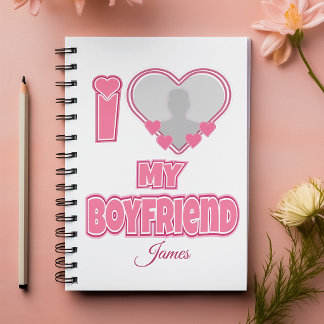 カスタム I Love My Boyfriend – 写真と名前を追加 ノートブック