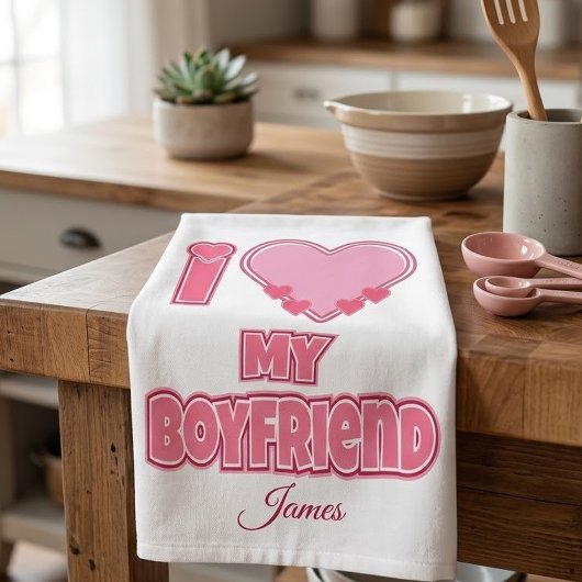 カスタム I Love My Boyfriend – 写真と名前を追加 ハンドタオル