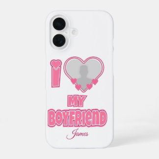 カスタム I Love My Boyfriend – 写真と名前を追加 iPhone 16ケース