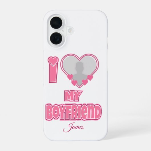 カスタム I Love My Boyfriend – 写真と名前を追加 iPhone 16ケース (裏面)