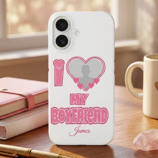 カスタム I Love My Boyfriend – 写真と名前を追加 iPhone 16ケース