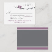 ::カスタム:: Love Birds 3.5x2.5インチ灰色/紫RSVP エンクロージャーカード (正面/裏面)