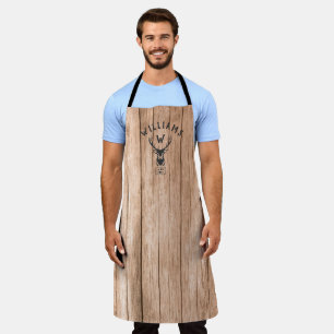 カスタム Monogram 素朴 Family Name Wood Buck エプロン