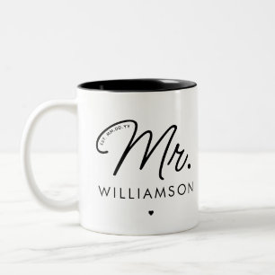 カスタム Mr. Est. モダン エレガント スクリプト 新婚 ツートーンマグカップ