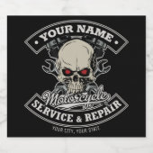 カスタム NAME バイク整備士 スカル オートバイ ガレージ ビールラベル (シングルラベル)