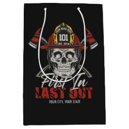 カスタム NAME 消防士 ファーストイン ラストアウト 消防員 ミディアムペーパーバッグ