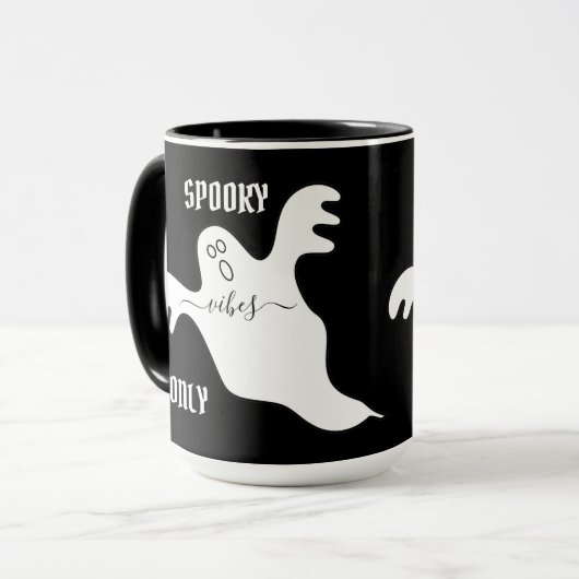 カスタム spooky VIBES ONLY ゴースト ハロウィン ブラック マグカップ (正面左)