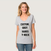 カスタム Women's グレー Hanes Vネック Tシャツ (正面フル)