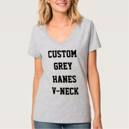 カスタム Women's グレー Hanes Vネック Tシャツ
