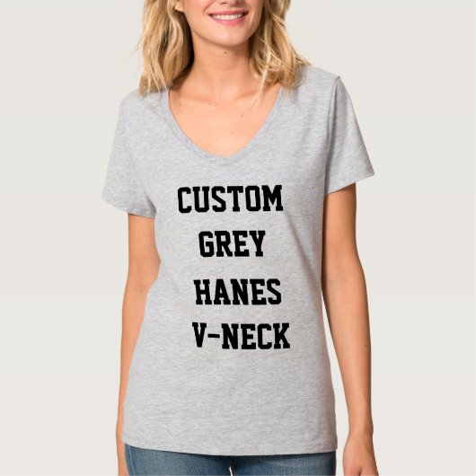 カスタム Women's グレー Hanes Vネック Tシャツ (正面)