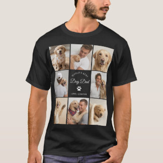 カスタム World's Best Dog Dad 8枚写真グリッド枕 Tシャツ