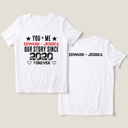 カスタム You + Me 私たちの物語 関係 編集可能 トライブレンドTシャツ (デザイン正面&裏面)