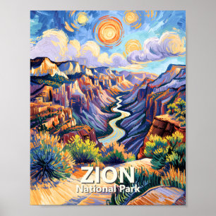 カスタム Zion National Park キャニオンサンセット カラフル ポスター