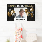 カスタムAny Age金ゴールドフォトパーソナライズされた誕生日 横断幕 (インサイチュ)