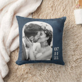 カスタムArch Shapeの結婚写真日付ネイビーブルー クッション (ブランケット)