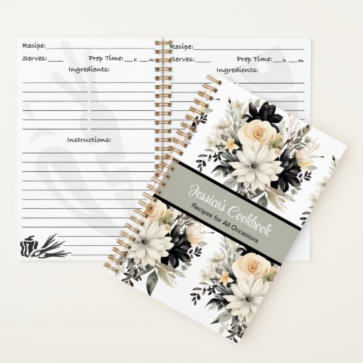 カスタムB&Wフラワー付きクックブック ノートブック (内側)