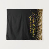 カスタムBackdropの結婚フォトブースブラックと金ゴールド タペストリー (正面(横))