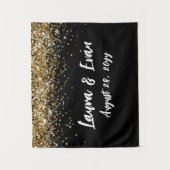 カスタムBackdropの結婚フォトブースブラックと金ゴールド タペストリー (正面)