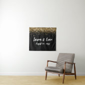 カスタムBackdropの結婚フォトブースブラックと金ゴールド タペストリー (インサイチュ(横))