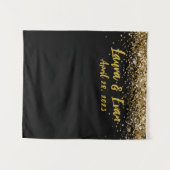 カスタムBackdropの結婚フォトブースブラックと金ゴールド タペストリー (正面(横))