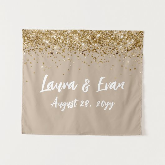 カスタムBackdropの結婚フォトブース砂タン金ゴールド タペストリー (正面(横))