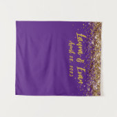 カスタムBackdropの結婚フォトブース紫と金ゴールド タペストリー (正面(横))