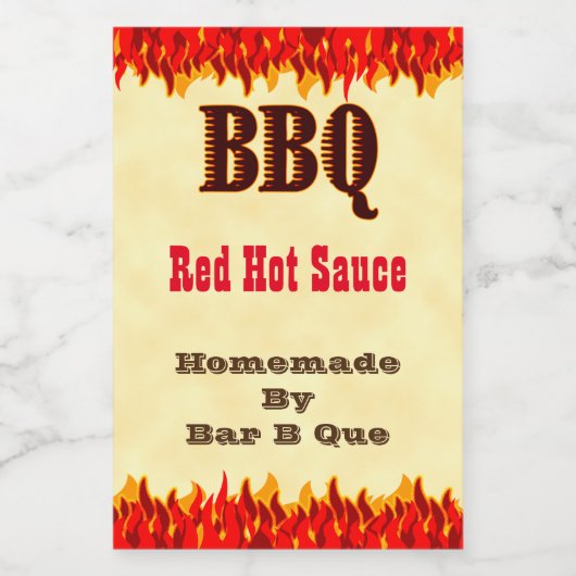 カスタムBBQホットソース 2x3" ラベル 赤い炎 (シングルラベル)