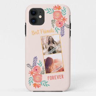 カスタムBFFフォトコーラルピンクウォーターカラーフラワー iPhone 11 ケース