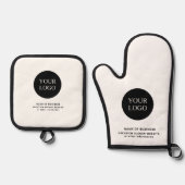 カスタムBlack & White Business Logo Branded 鍋つかみ&鍋敷きセット (正面)