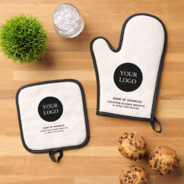 カスタムBlack & White Business Logo Branded 鍋つかみ&鍋敷きセット