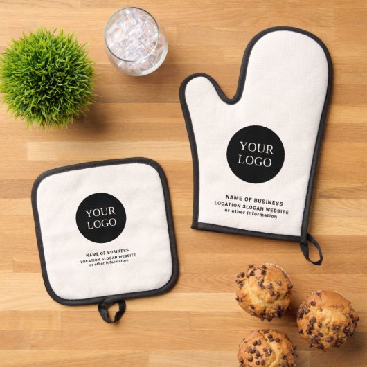 カスタムBlack & White Business Logo Branded 鍋つかみ&鍋敷きセット (トップダウン)
