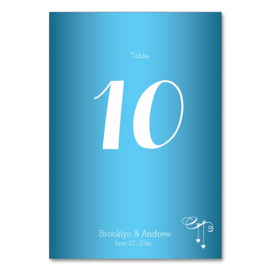 カスタムBlueのテー結婚ブル番号カードハート テーブルナンバー (正面)