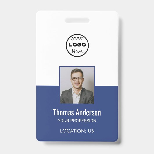 カスタムBlue Businessロゴ従業員の写真IDバッジ バッジ (正面)