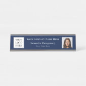 カスタムBlue Business Logo写真会社名タイトル デスクネームプレート (正面)