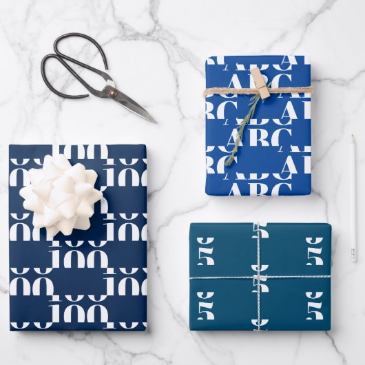 カスタムblue shades monogramイニシャル年号 ラッピングペーパーシート (正面)