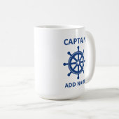 カスタムBlue Ship Wheelキャプテン名の追加 コーヒーマグカップ (正面右)
