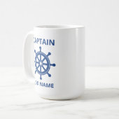 カスタムBlue Ship Wheelキャプテン名の追加 コーヒーマグカップ (正面左)