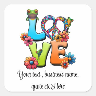 カスタムBoho Frog Peace Groovy Hippieをパーソナライズ スクエアシール