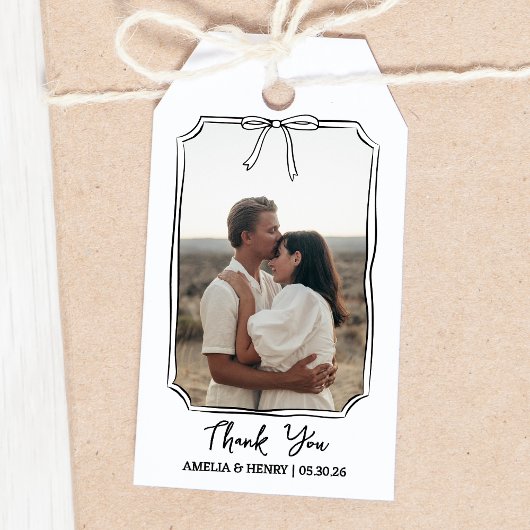 カスタムBow Frameの写真結婚をお願い ギフトタグ