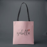 カスタムBridesmaidスクリプト名Pink トートバッグ<br><div class="desc">黒い台本モダン名とハートを持つシックなピンクのトートバッグは、花嫁の提案に最適。あなたの花嫁はバチェロレッテ旅行のための必需品で彼らのトートを満たすことができる結婚か、の朝をもたらす必需品。</div>