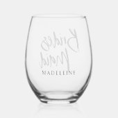 カスタムBridesmaid Nameスクリプトフォントブライダル ステムなしワイングラス (裏面)