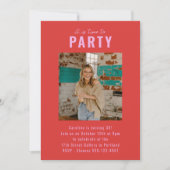 カスタムBright Red Pink Photo 30th Birthdayパーティー 招待状 (正面)