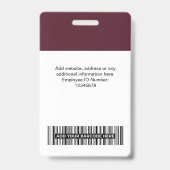 カスタムBurgundy Red社員写真、バーコード、ロゴ バッジ (裏面)