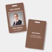 カスタムBusiness Basic従業員名フォトブラウン バッジ (正面＆裏面)