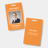 カスタムBusiness Basic従業員名写真オレンジ バッジ (正面&裏面)