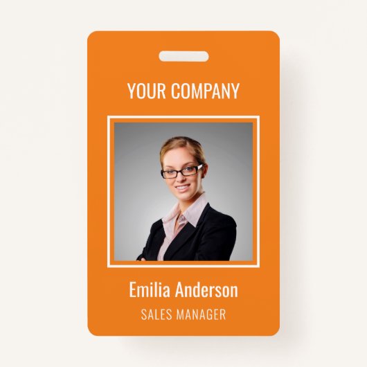 カスタムBusiness Basic従業員名写真オレンジ バッジ (正面)