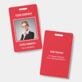 カスタムBusiness Basic従業員名写真赤 バッジ (正面&裏面)