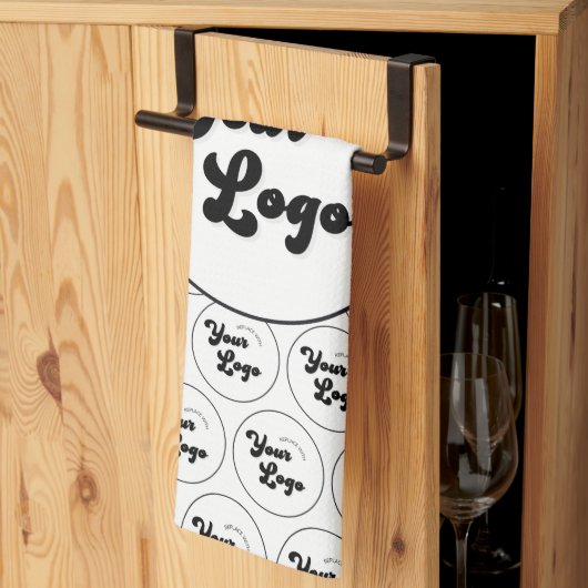 カスタムBusiness Companyロゴパターンブラック&ホワイト キッチンタオル (三つ折り)